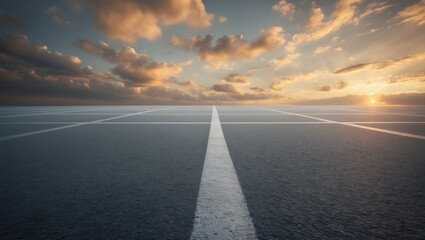 Country road and landscape during dusk with asphalt surface