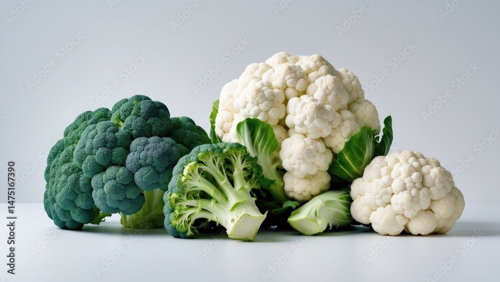 Poster background featuring fresh broccoli and cauliflower cabbages