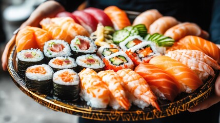 A Delicious Sushi Platter: An Array of Fresh Seafood Delights