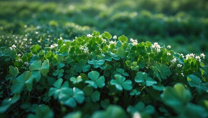 White and green clover flowers creating a textured lawn background