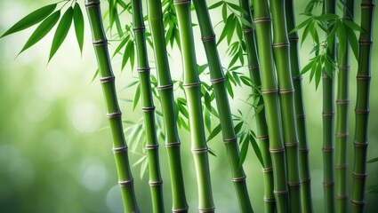 Green bamboo plant with leaves and branches in a natural setting