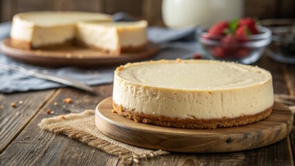 Creamy New York Cheesecake Rustic Wooden Composition, Close-up View, Dessert Concept, Cheesecake Recipe Cheesecake, Dessert Photography