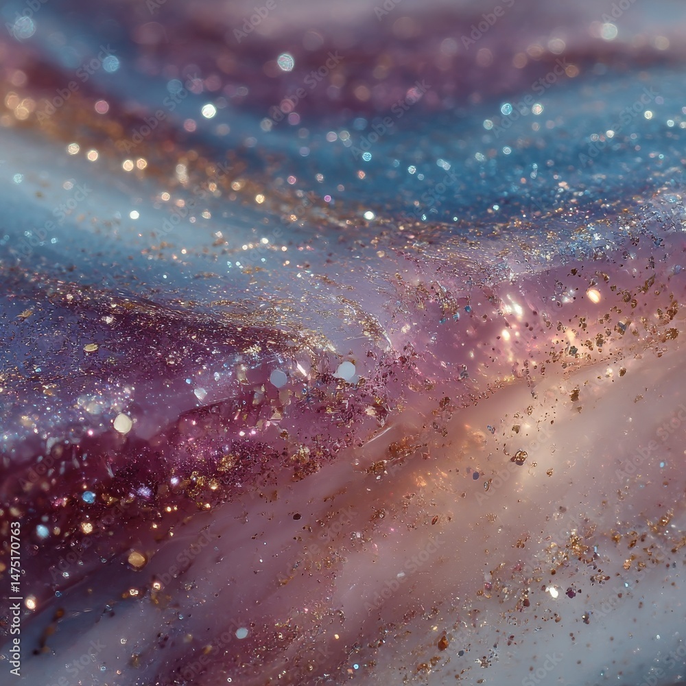 Aufkleber abstract sparkle: a close-up of glittering resin with pastel hues and bokeh light effects