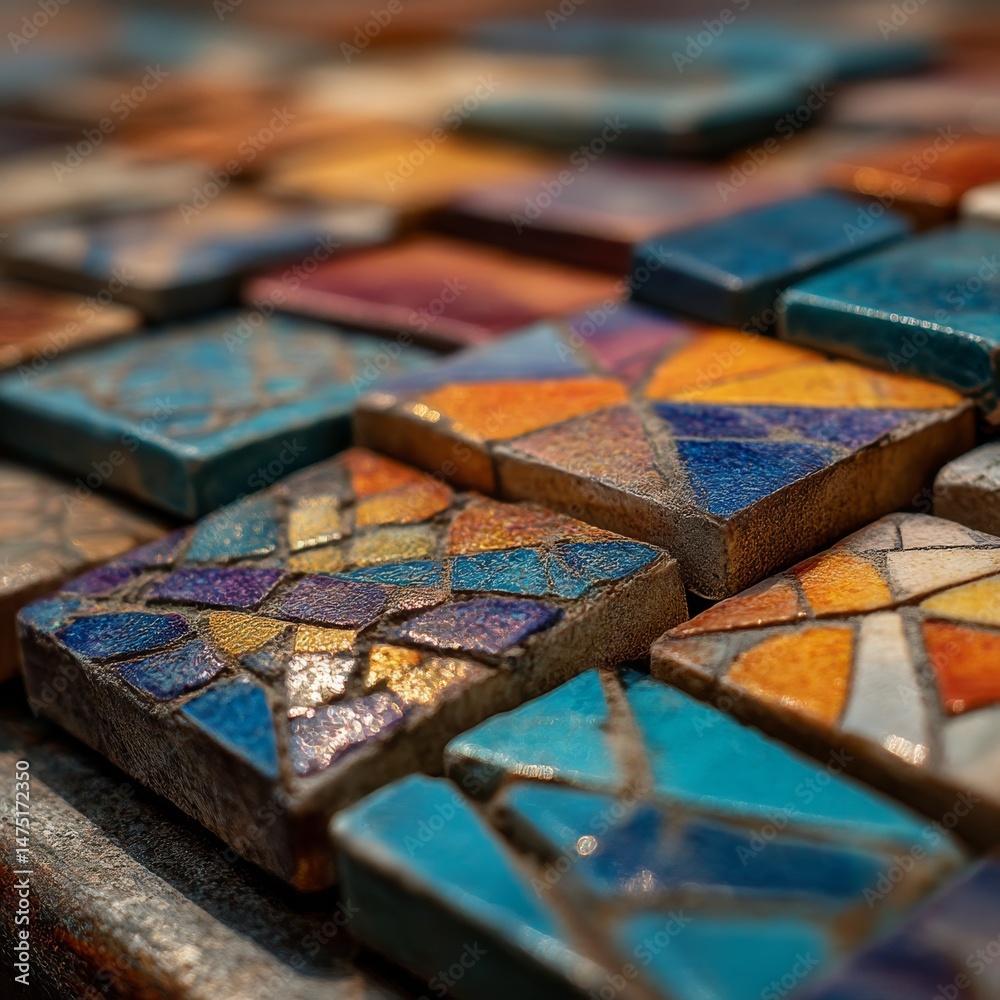 Aufkleber colorful geometric mosaic tiles: a close-up view of textural art and design elements