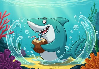 Shark with Sandwich in Water Splash