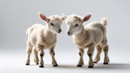Fototapeta premium Farm animals: goat, lamb, and kid on white background