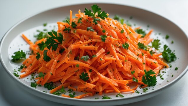Healthy vegetable salad featuring grated carrots, cheese, and vinaigrette - Powered by Adobe