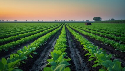 Obraz premium Growing young vegetables like beets and greens in rural farming fields during harvest season
