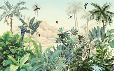 Watercolor Landscape Wallpaper Wall Decor Home Renovation Wall, Tropical Mural Illustration © Sharif