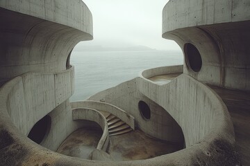 Concrete Architectural Structure Overlooking the Calm Ocean Water
