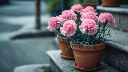 Beautiful Carnation Flower with Green Leaves