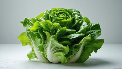 Close-up of green butter lettuce leaves on white background