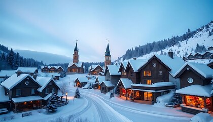 Fototapeta premium town with a lot of houses covered in snow