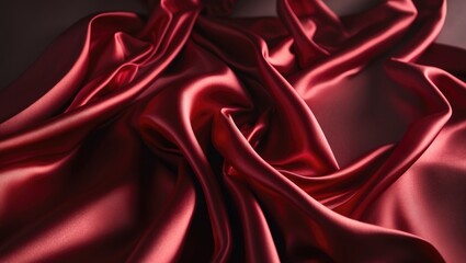 Obraz premium Rich red silk sheet providing a luxurious background close-up