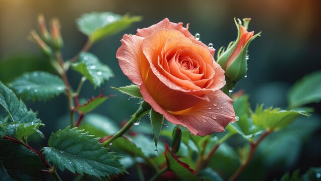 Extreme close-up of an orange hibiscus with a hibiscus rose bud and flower bud