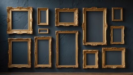 Victorian-style wall decoration with gold photo frame PSD