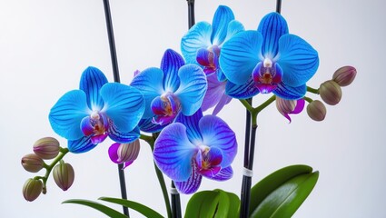 Pink flower of orchid with lilac hues in a flowerpot on a colorful background