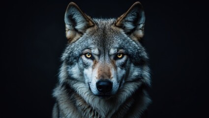 Obraz premium Nature scene showing a powerful wolf with intense eyes and fur on a dark background