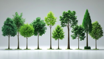 Obraz premium Background featuring a collection of isolated green trees.