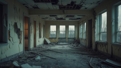 Neglected interior in the ruins of a military base