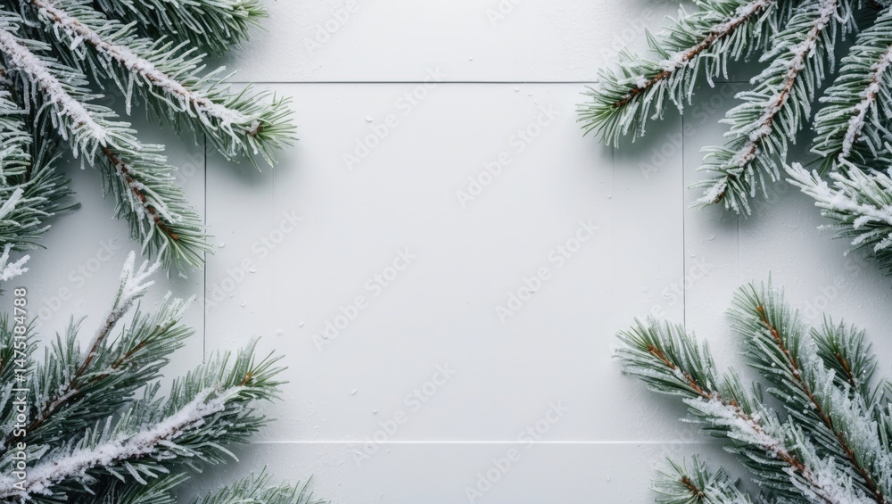 Aufkleber twigs of trees frosted with hoarfrost and snow on a white canvas providing space for text