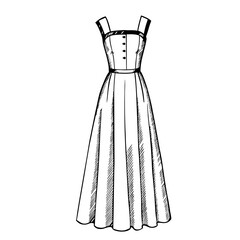 Elegant dress sketch design in monochrome style  
