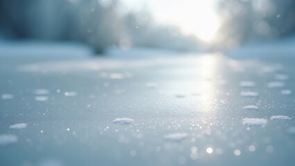 Textured white ice layer glistening on the river.