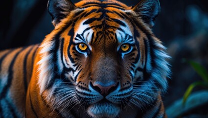 Obraz premium Wild feline closeup highlighting the fierce expression and majestic features of a tiger
