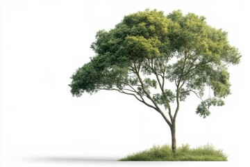 Fototapeta premium Majestic green tree standing alone on a grassy patch against a bright white background