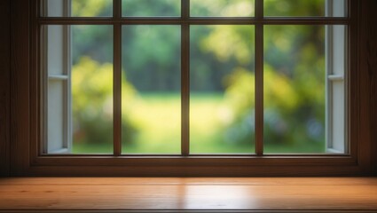 Fototapeta premium Bright kitchen with a wooden window sill and modern desk setup