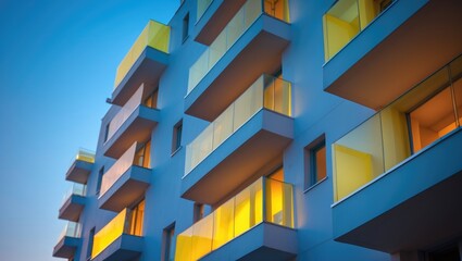 Fototapeta premium Contemporary architecture detail: balcony with a vivid, colored glass partition