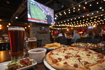 Enjoying Food and Watching Sports at a Bar
