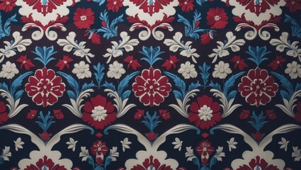 Seamless textured fabric background with stylized abstract patterns and decorative elements