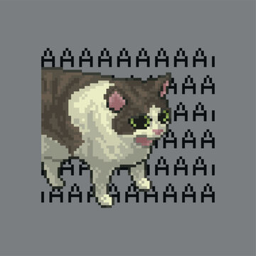 AAA... Cat, pixel art meme illustration
