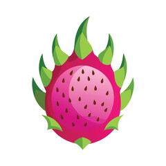 Realistic Digital Illustration of Dragon Fruit with Lush Green Leaves