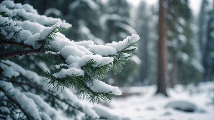 Winter scene featuring snow-dusted fir branches and creative space for holiday decoration and celebration