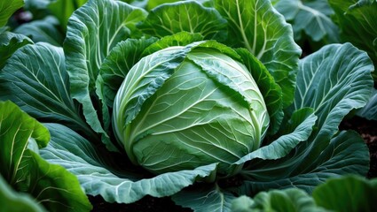 Fototapeta premium Cabbage head thriving on the vegetable plot