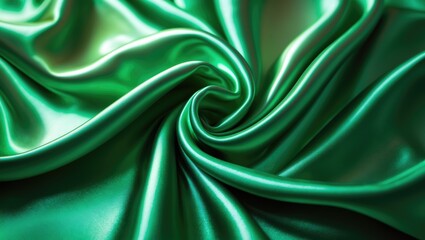 Fototapeta premium Vibrant green satin drape with silky folds and a shiny, smooth finish, emphasizing the luxurious and glossy textile surface.