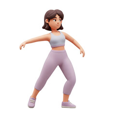 3D cartoon woman exercising isolated on transparent