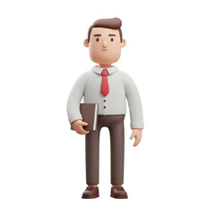 3D cartoon office worker isolated on transparent