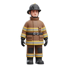 3D cartoon firefighter character isolated on transparent