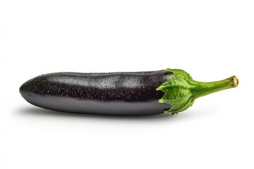 Fresh eggplant displayed against a white background highlighting its glossy texture and vibrant color