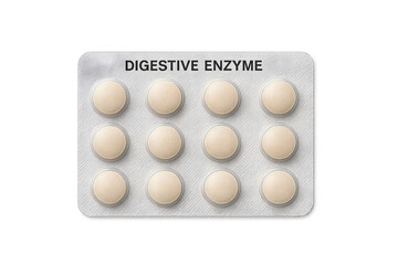 Fototapeta na wymiar A blister pack containing digestive enzyme tablets. Concept Digestive Enzyme Tablets, Blister Pack Packaging, Health Supplements, Digestive Health Benefits, Convenient Dosage