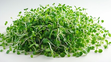 Obraz premium Closeup of green alfalfa seedlings on white background