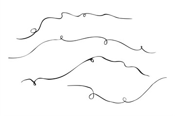 Abstract wavy and swirling lines with loops in black and white vector style. Minimalist line set painted by black inks for modern branding, fashion prints, packaging design