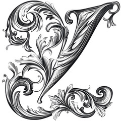 Fototapeta premium Ornate Letter Design on Transparent Background featuring white floral elements with intricate details and elegant flourishes.