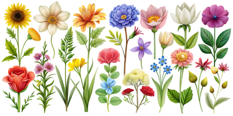 colorful botanical flower illustrations vector set on white background