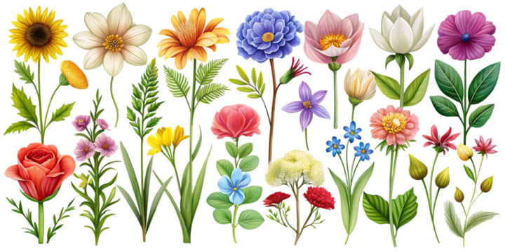 colorful botanical flower illustrations vector set on white background