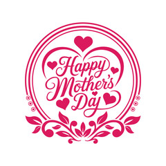 Elegant Happy Mother's Day Greeting Design ? Heart and Floral Typography Vector.eps