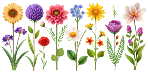 colorful botanical flower illustrations vector set on white background